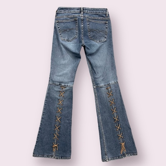 L.E.I. Vintage Y2K 2000s Faded Denim Rawhide Lace Up Low Rise 